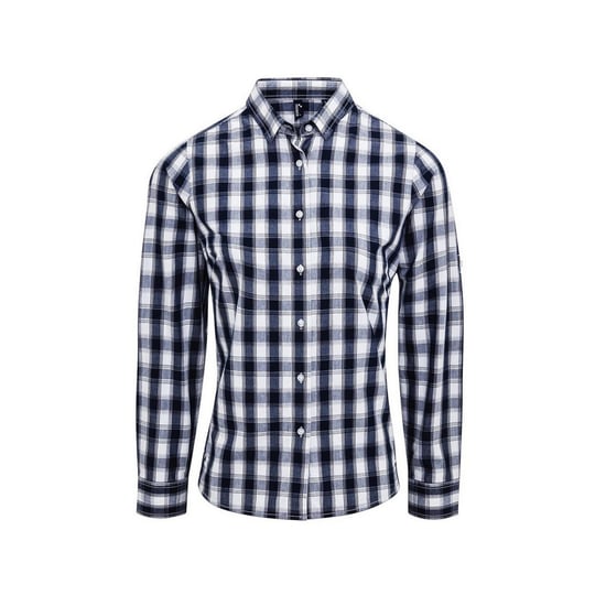 Premier Womens/Ladies Mulligan Checked Long-Sleeved Shirt (White/Navy) - Image 1
