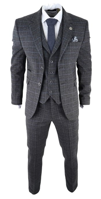 Traje de tweed de tres piezas a cuadros grises para hombre, Peaky Blinders, estilo Gatsby de los años 20, corte entallado - Image 2