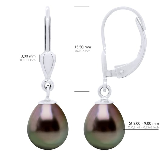 Earrings of Silver 925 and Real Cultured Tahiti Pearls Pear 8-9 mm - Image 2