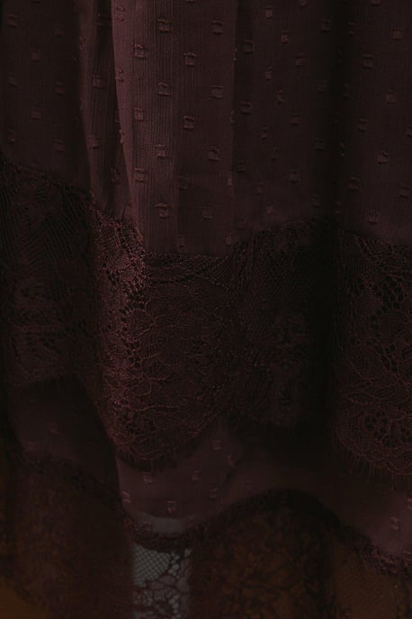 Dobby Chiffon Tie Neck Lace Hem Mini Dress - Image 5