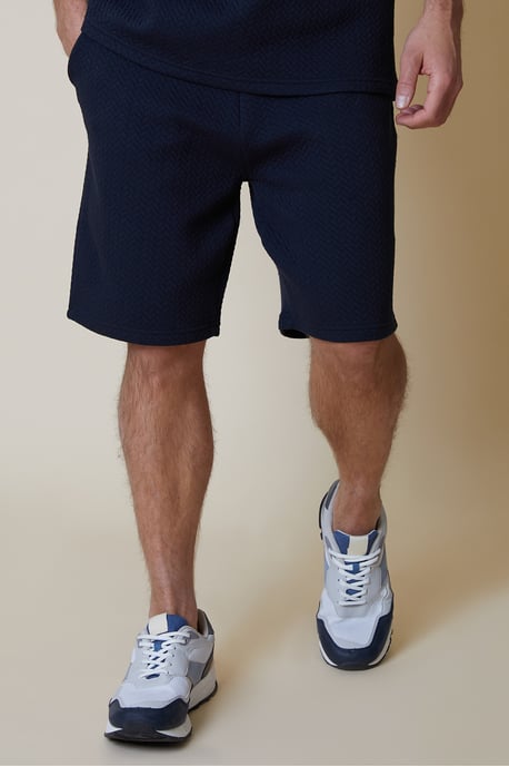 Navy 'Mitch' Cotton Blend Textured Sweat Shorts