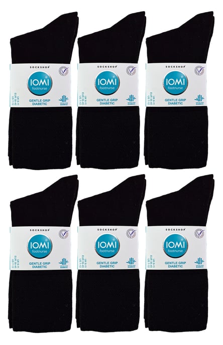 IOMI - 12 Pares Multipack Calcetines Diabéticos de Bambú para Hombre | Calcetines sin costuras extra anchos con parte superior de agarre suave no elástico - Negro - Image 2