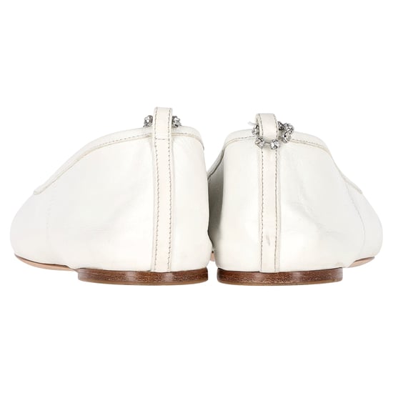 Miu Miu Embellished-Strap Pointed-Toe Ballet Flats in White Leather - Image 5