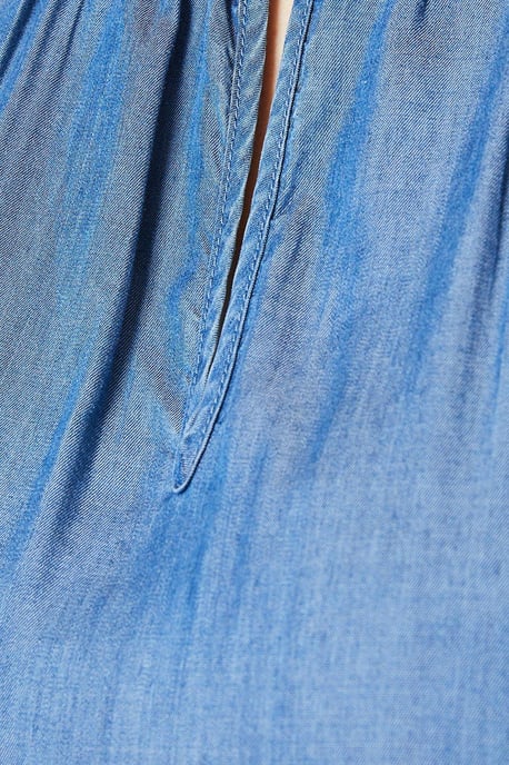 Denim Tencel Puff Sleeve Shift Dress