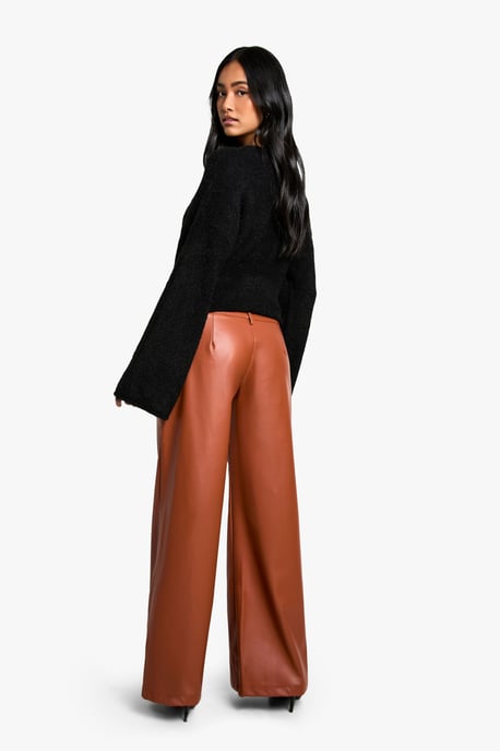 Low Rise Pu Wide Leg Trouser