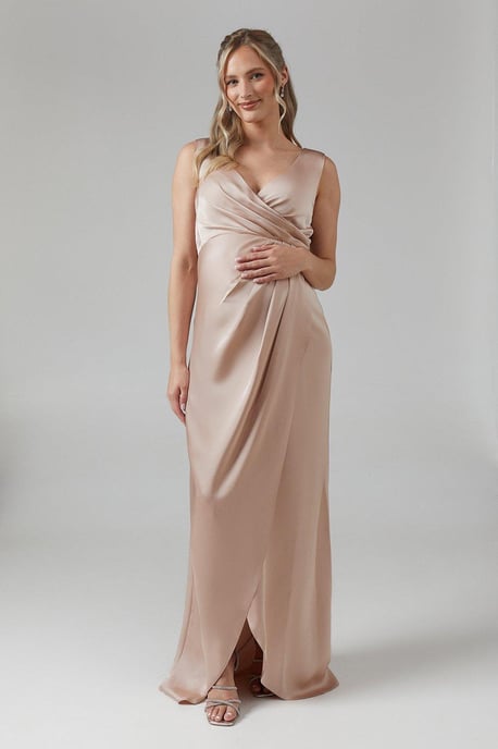 Maternity Ruched Waist Detail Satin Bridesmaids Dress - Image 1