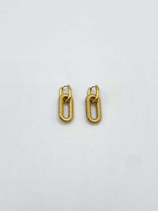 Ribbed long double hoop earrings in gold