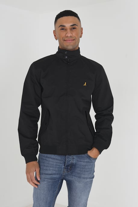 Black 'Falcon' Harrington Jacket With Ribbed Cuffs