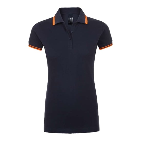 SOLS Womens/Ladies Pasadena Polo Shirt (French Navy/Neon Orange) - Image 1