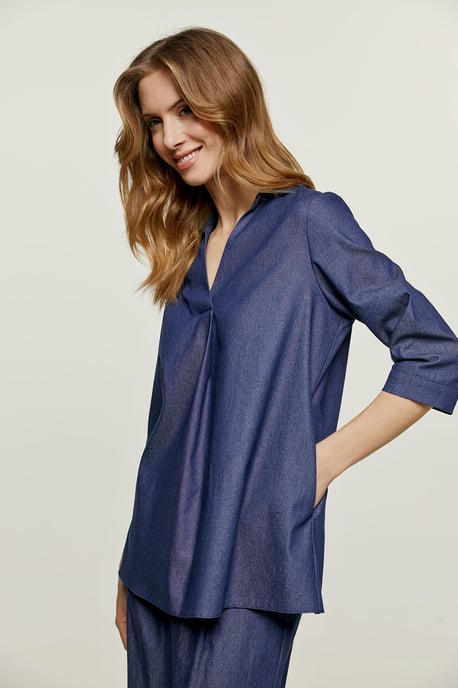 Denim Style V Neck Top