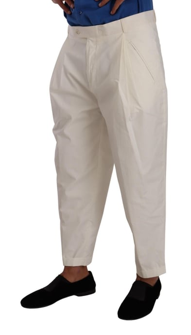 Pantalones de vestir de algodón blanco elástico de Dolce & Gabbana con detalles de logo - Image 2