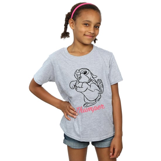 Disney Girls Bambi Thumper Line Drawing Cotton T-Shirt (Sports Grey)