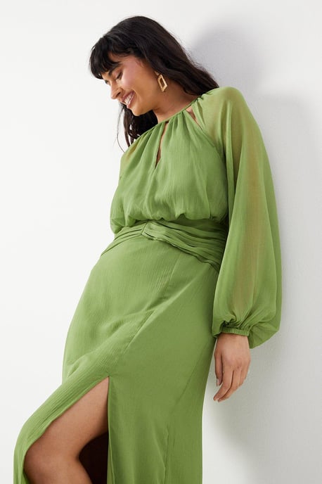 Chiffon Cut Out Detail Volume Sleeve Maxi Dress