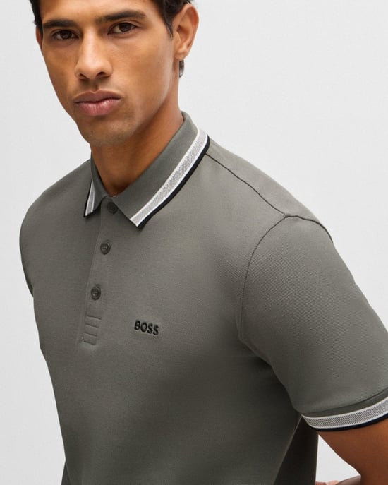 BOSS Green Paddy Mens Cotton-Piqué Polo Shirt with Contrast Logo - Image 2
