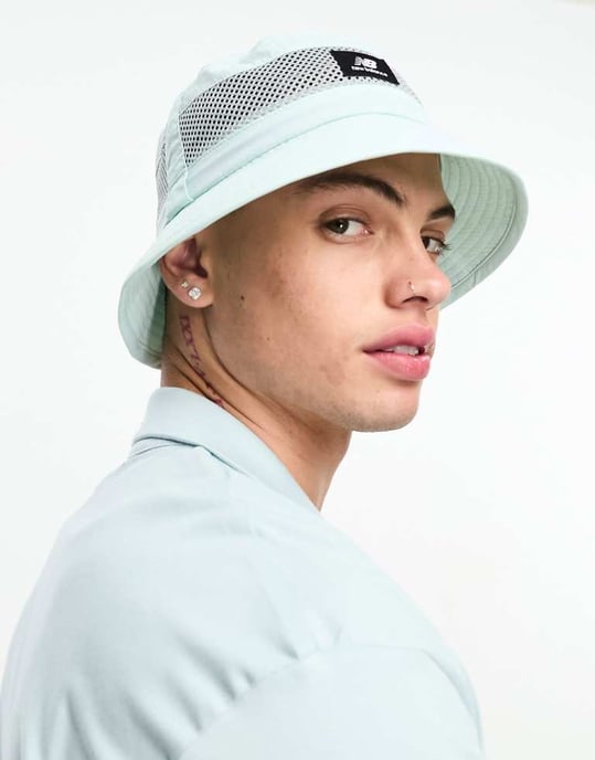 New balance bucket hat with logo in mint blue-Brown