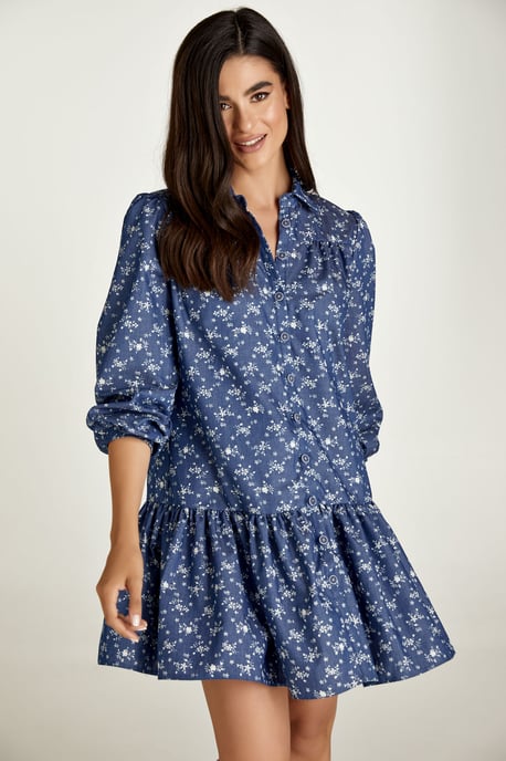 Vestido Floral Índigo con Botones - Image 5