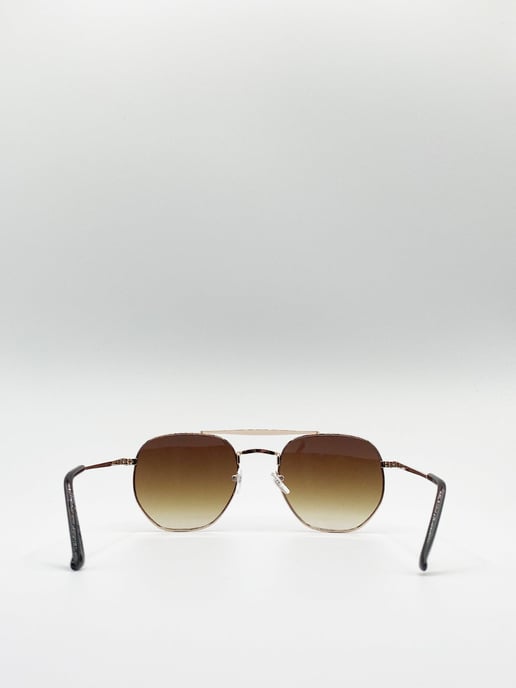 Double Bridge Metal Sunglasses With Gradient Lenses