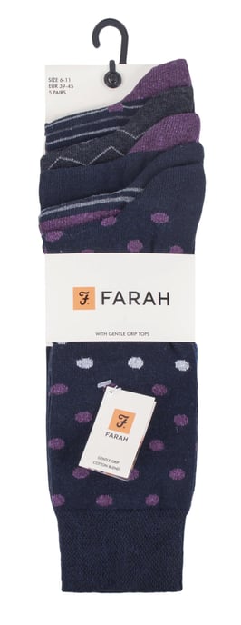 Farah - Paquete de 5 calcetines de algodón para hombre, finos, transpirables y con diseño de lunares - FCS273NVYPUR (Lunares) - Image 2