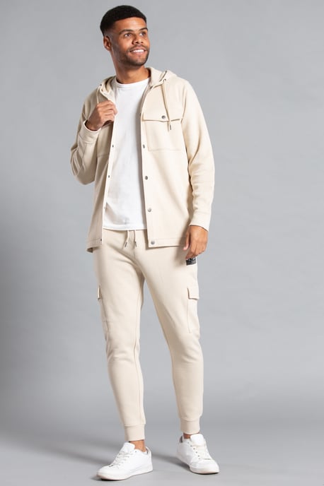 Stone Cotton Blend Hoody Style Shirt
