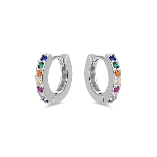 Pendientes de Aros Luxenter, leofcar de plata de ley 925 y circonita multicolor con acabado en baño de rodio - Image 2
