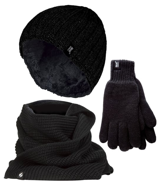 Gorro de punto para hombre Bufanda Guantes | Calentadores | Suave forro polar de lujo Juego de invierno para el clima frío - Negro - Image 1