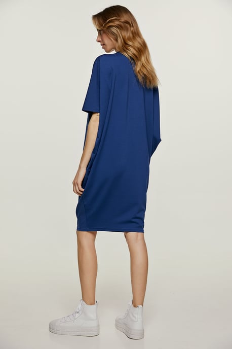 Vestido azul de punto di Roma con mangas murciélago - Image 4