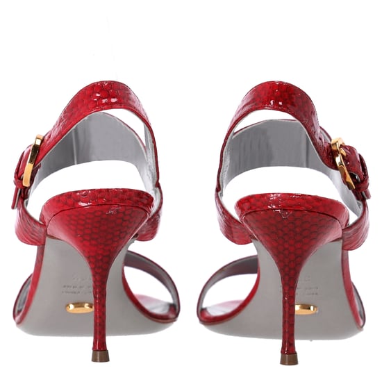 Sergio Rossi Ankle Strap Printed Sandals in Red Patent Leather - Image 4