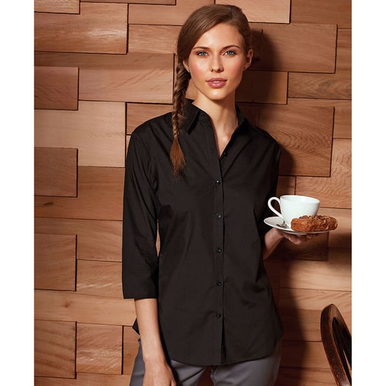 Premier Womens/Ladies Poplin 3/4 Sleeve Blouse (Black) - Image 2