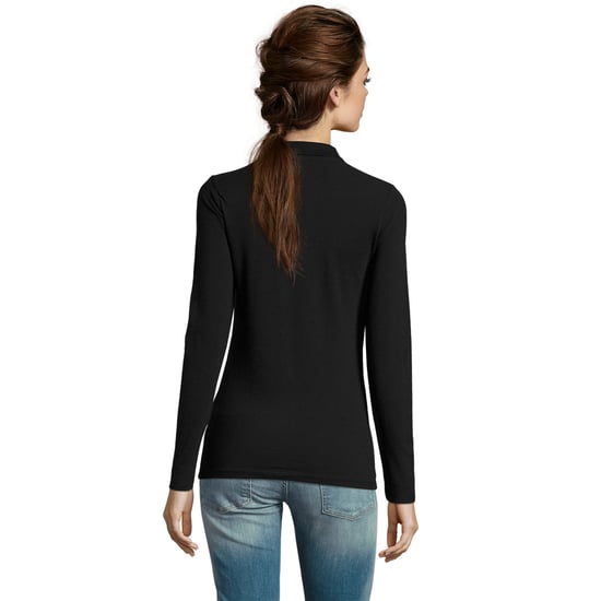 SOLS Womens/Ladies Perfect Long Sleeve Pique Polo Shirt (Black) - Image 3