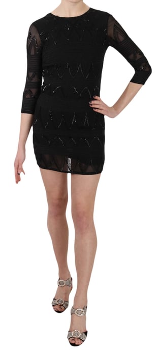 Vestido mini shift de seda negra con lentejuelas de John Richmond - Image 1