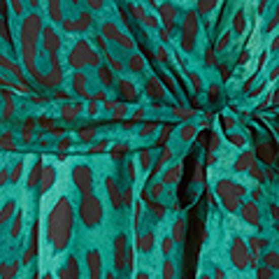 Mela Green Animal Print Satin Wrap Midi Dress