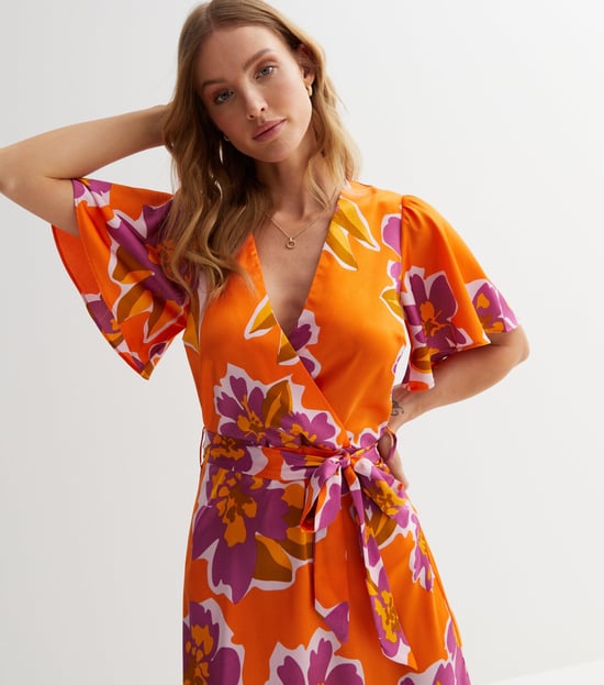 Large Floral Print Wrap Occassion Midi Dress