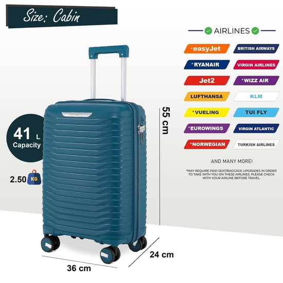 Hard Shell Blue Classic Suitcase 8 Wheel Cabin TSA Luggage Case Holiday Travel