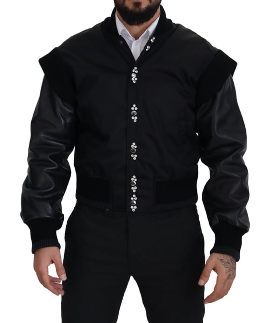 Chaqueta de Hombre con Botones de Cristales de Nylon Negro Dolce & Gabbana - Image 1