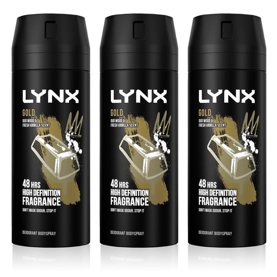 Lynx Body Spray Gold 48-H High Definition Fragrance Deo For Men, 3x150ml