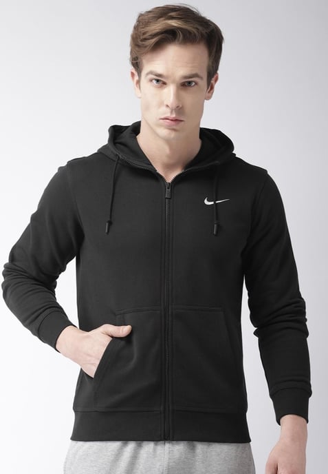 Sudadera con capucha Nike Fleece Club Swoosh para hombre, negra, con cremallera - Image 1