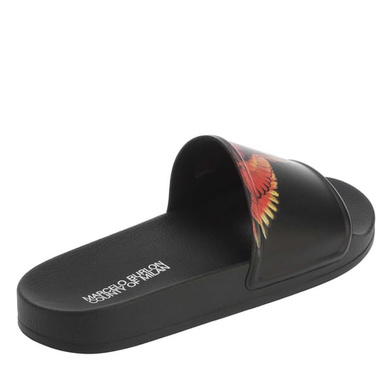 Men's Marcelo Burlon Icon Wings Slip On Sliders in black orange