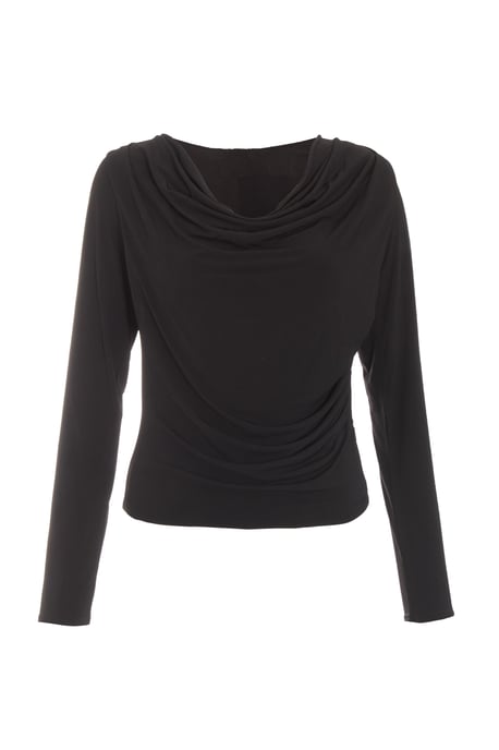 Black Ruched Cowl Neck Top