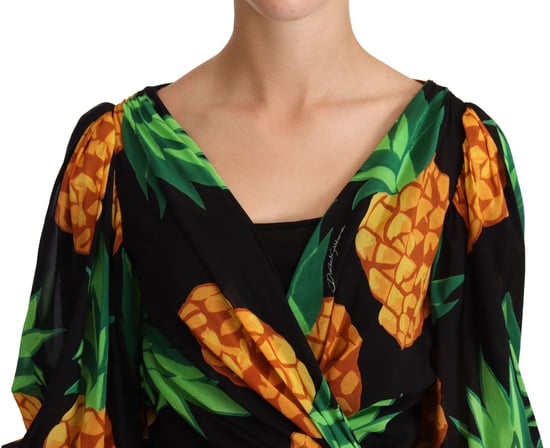 Vestido de Seda Stretch Negro con Estampado de Ananas de Mujer Dolce & Gabbana - Image 4