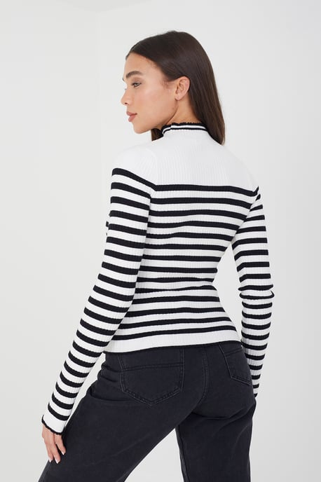 Ivory 'Bardi' Stripe Rib Turtleneck Jumper