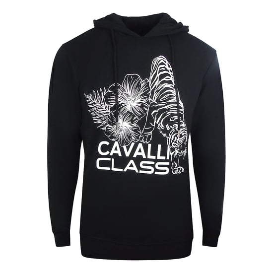 Cavalli Class sudadera con capucha negra con logo floral - Image 1