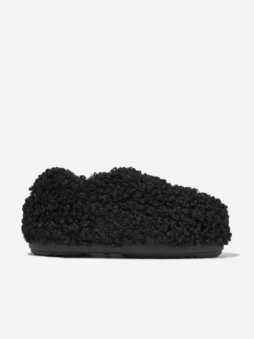 Moon Boot Kids Faux Curly Slippers in Black - Image 1
