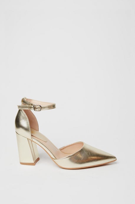 Blanche Ankle Strap Pointed High Block Heel Court Shoes - Image 2