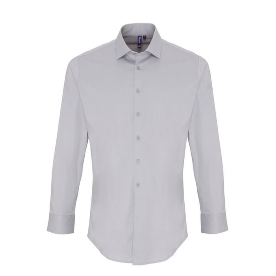 Premier Mens Stretch Fit Poplin Long Sleeve Shirt (Silver) - Image 1