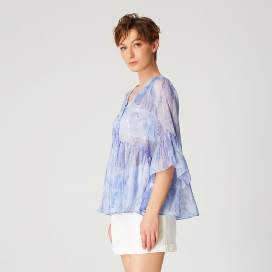 Chiffon shirt with tulip sleeves and abstract print - Image 5