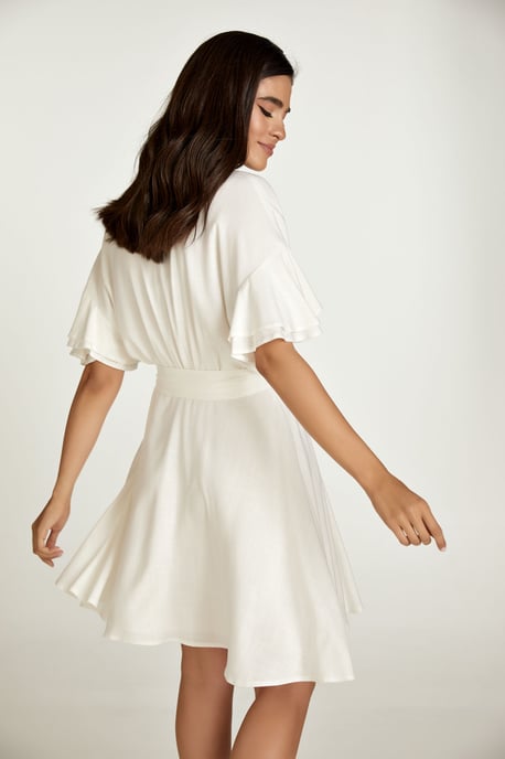 Ecru Dress with Ruffle Sleeves