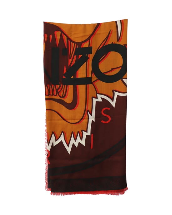 Kenzo Paris Tiger Head Print Scarf in Multicolor Cotton - Image 2