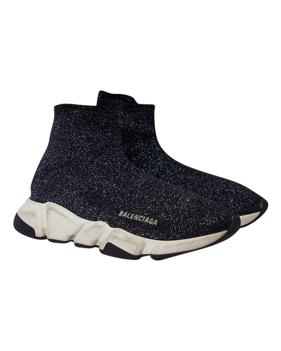 Balenciaga Glitter Speed Trainers in Black Viscose - Image 3
