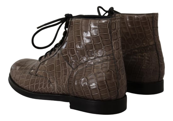 Botas Derby de Cuero de Cocodrilo Grises para Hombre de Dolce & Gabbana - Image 3