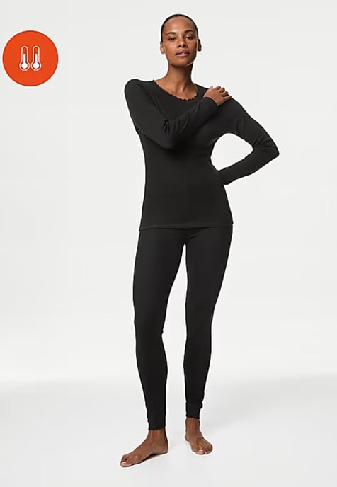 M & S Womens 2 Pack Thermal Pointelle Leggings En Negro - Image 5